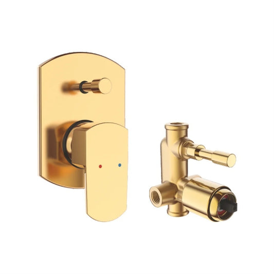 Single-Lever High-Flow Concealed Diverter with Exposed Part Kit | Heavy-Duty Brass Water Valve in Gold Finish & PVD Coating | From & Ideal for Showers, Bathtubs & Bathroom Setups