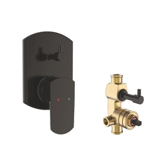 Single-Lever High-Flow Concealed Diverter with Exposed Part Kit | Heavy-Duty Brass Water Valve in Matte Black Finish & PVD Coating | From & for Showers, Bathtubs & Bathroom Setup