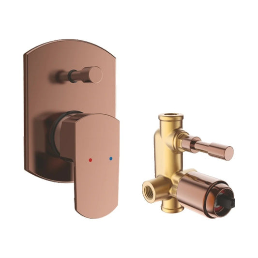 Single-Lever High-Flow Concealed Diverter with Exposed Part Kit | Heavy-Duty Brass Water Valve in Rose Gold Finish & PVD Coating | From & Ideal for Showers, Bathtubs & Bathroom Setup