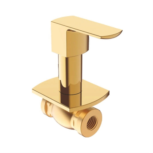 1/2" Concealed Stop Cock with Wall Flange | Heavy-Duty Brass Water Control Valve with Gold Finish & PVD Coating | Ideal for Modern Bathrooms & Kitchens - Zura Series