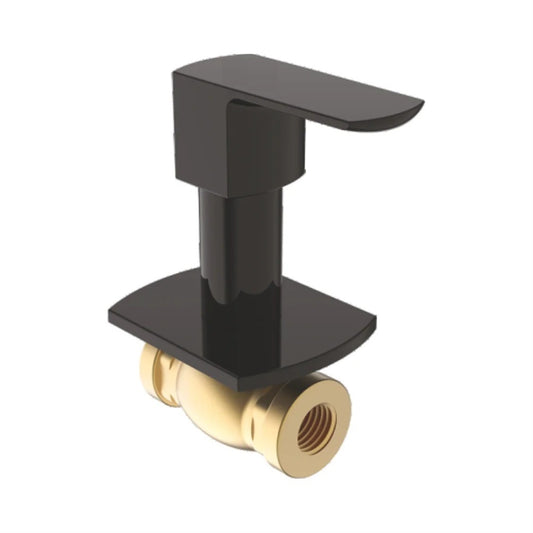 1/2" Concealed Stop Cock with Wall Flange | Heavy-Duty Brass Water Control Valve with Matte Black Finish & PVD Coating | Ideal for Modern Bathrooms & Kitchens - Zura Series