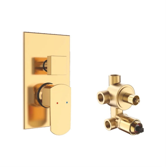 Single-Lever 3-Function Concealed Diverter with Exposed Part Kit | Heavy-Duty Brass Water Valve in Gold Finish & PVD Coating | From & for Showers, Bathtubs & Bathroom Setups