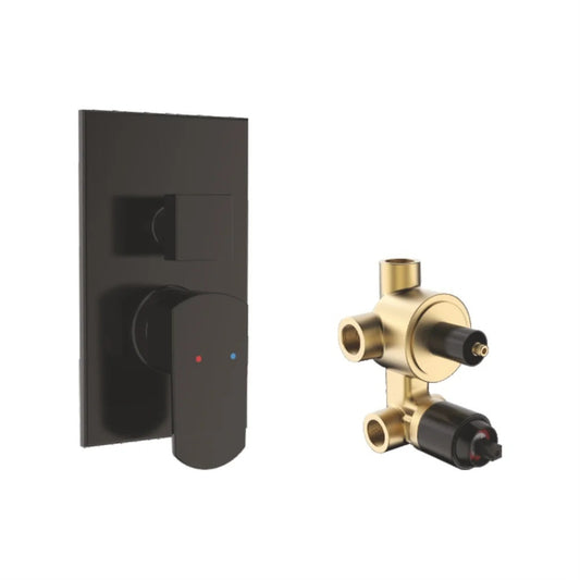 Single-Lever 3-Function Concealed Diverter with Exposed Part Kit | Heavy-Duty Brass Water Valve in Matte Black Finish & PVD Coating | From & for Showers, Bathtubs & Bathroom Setups