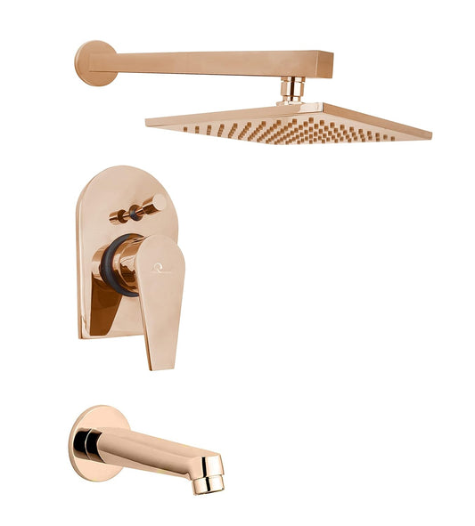 Aquieen Luxury Series Brass Concealed Body High Flow Diverter With Showers and Spout & Hand Shower Zura Collection (Rose Gold)

