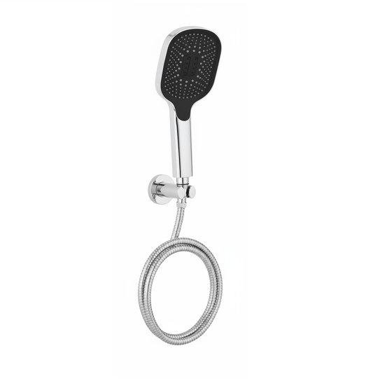 Aquieen Hand Shower, Flexible Tube & Wall Holder Set | ABS | Black & Chrome