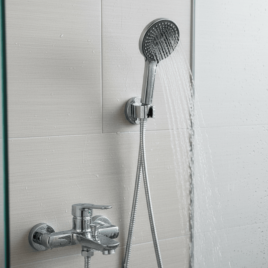 Aquieen Hand Shower, Flexible Tube & Wall Holder Set | ABS | Black & Chrome