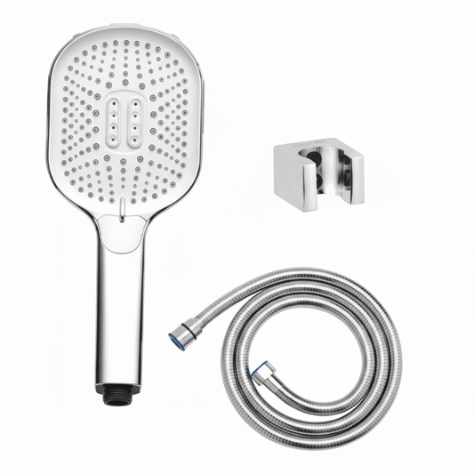 Aquieen Hand Shower, Flexible Tube & Wall Holder Set | ABS | White & Chrome