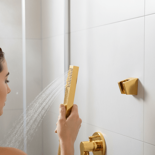 Aquieen Hand Shower, Flexible Tube & Wall Holder Set | Stainless Steel | French Gold
