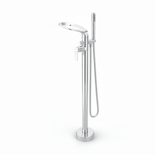 Bathtub Faucet - Floor-Mounted | Made of Brass | Electro Coated | Chrome Finish | Hot & Cold Water Control