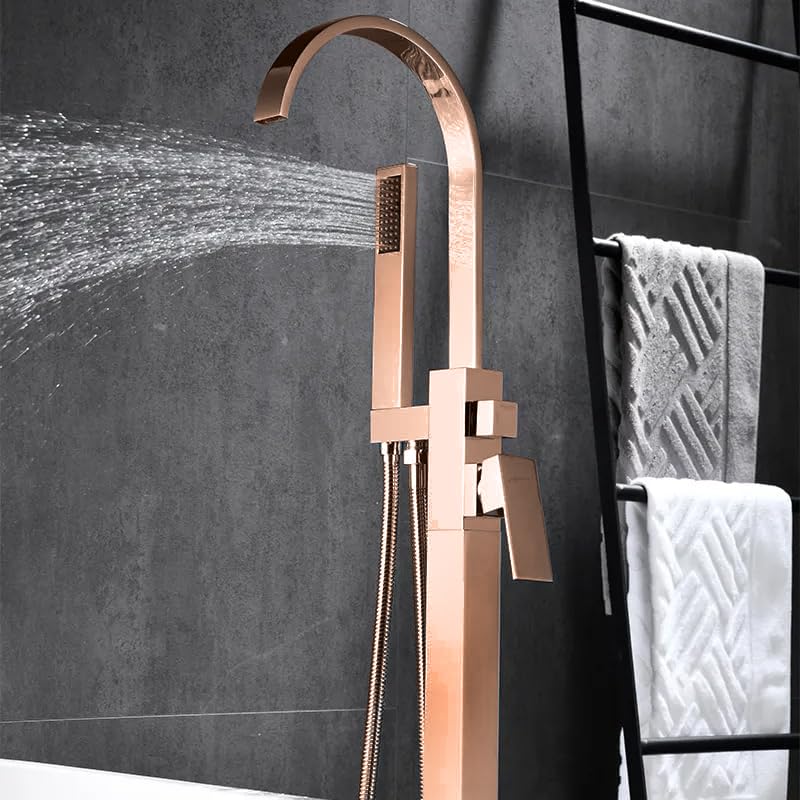 Bathtub Faucet - Floor-Mounted | Made of Brass | Electro Coated | Rose Gold Finish | Hot & Cold Water Control - aquieenBathtub Mixer-Aquieen