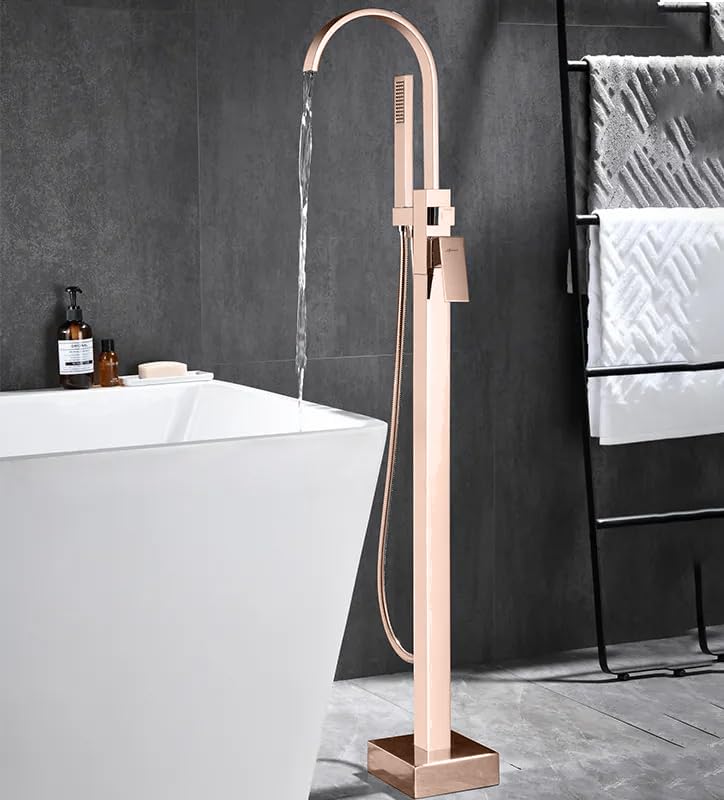 Bathtub Faucet - Floor-Mounted | Made of Brass | Electro Coated | Rose Gold Finish | Hot & Cold Water Control - aquieenBathtub Mixer-Aquieen