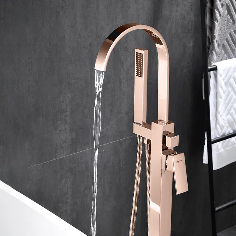 Bathtub Faucet - Floor-Mounted | Made of Brass | Electro Coated | Rose Gold Finish | Hot & Cold Water Control - aquieenBathtub Mixer-Aquieen