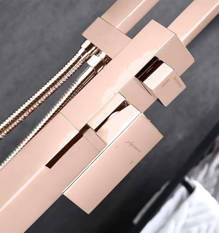 Bathtub Faucet - Floor-Mounted | Made of Brass | Electro Coated | Rose Gold Finish | Hot & Cold Water Control - aquieenBathtub Mixer-Aquieen
