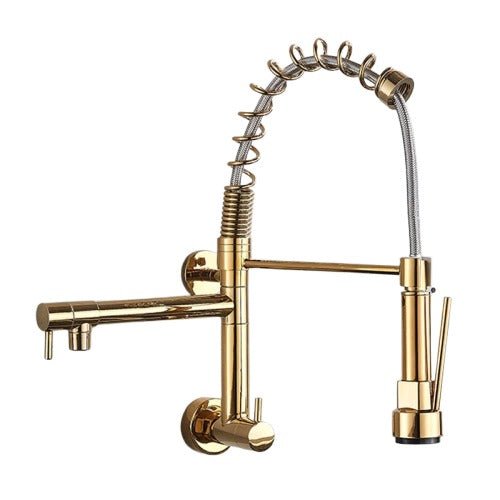 Cold Water Sink Cock with Spring Neck and Spout | Heavy-Duty SS304 Stainless Steel Gold Finish Kitchen Sink Faucet and Spout | Wall-Mounted Tap