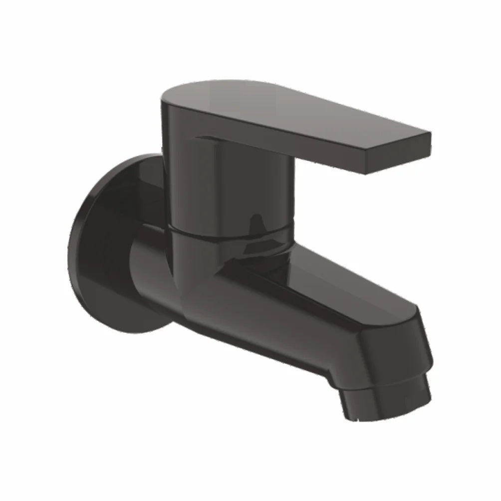 Entice Series Brass Bib Cock With Wall Flange | Wall-Mounted Heavy Brass Faucet with Matte Black Finish & PVD Coating | Water Tap