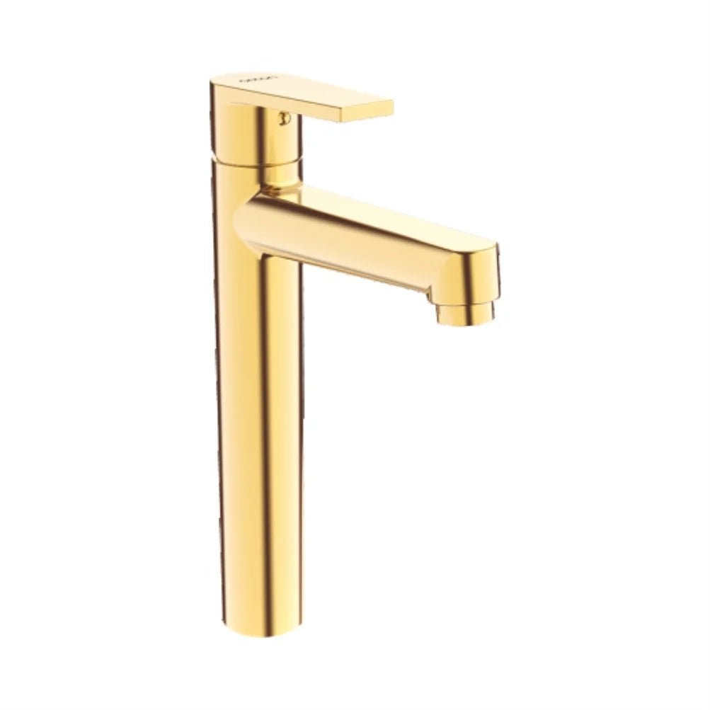 Entice Series Hot & Cold Water Basin Mixer Tap 12" Extended | Brass Basin Faucet | Gold Finish Sink Mixer Tap with PVD Coating | Deck-Mounted