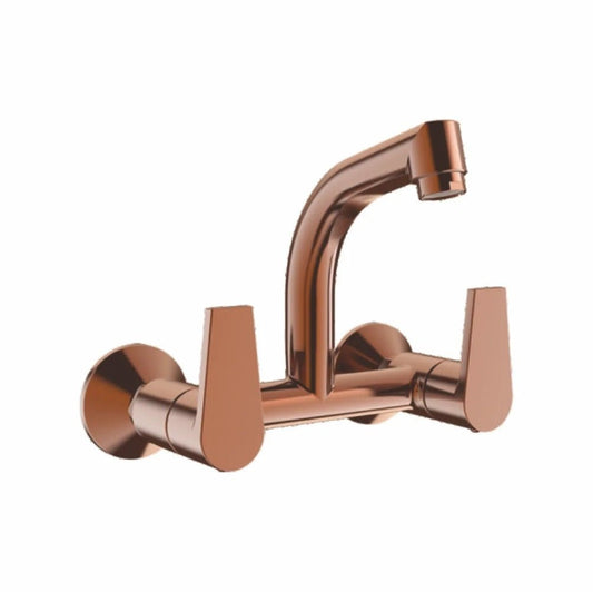 Entice Series Wall-Mounted Sink Mixer Tap with Connecting Legs & Wall Flange | Brass Faucet with PVD Coating & Luxurious Rose Gold Finish