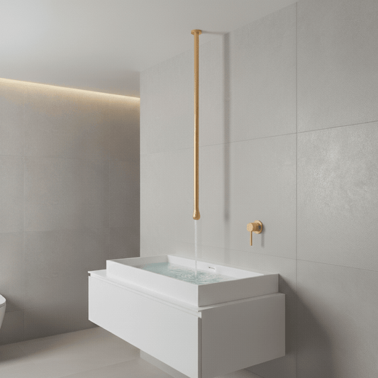 Hot & Cold Basin Mixer Tap in Brushed Gold Finish with Electro Coating | Ceiling-Mounted Faucet Made of Brass | From Drop Series