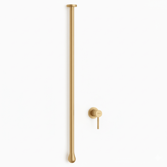 Hot & Cold Basin Mixer Tap in Brushed Gold Finish with Electro Coating | Ceiling-Mounted Faucet Made of Brass | From Drop Series