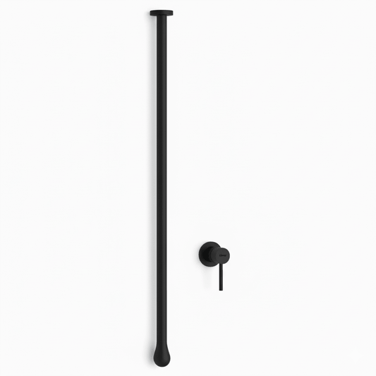 Hot & Cold Basin Mixer Tap in Matte Black Finish with Powder Coating | Ceiling-Mounted Faucet Made of Brass | From Drop Series