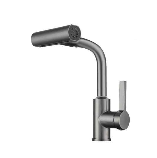 Hot & Cold Water Kitchen Sink Mixer Faucet with 4 Water Flow Functions – SS304 Stainless Steel Gun Grey Finish Deck-Mounted Sink Tap – Robo Series