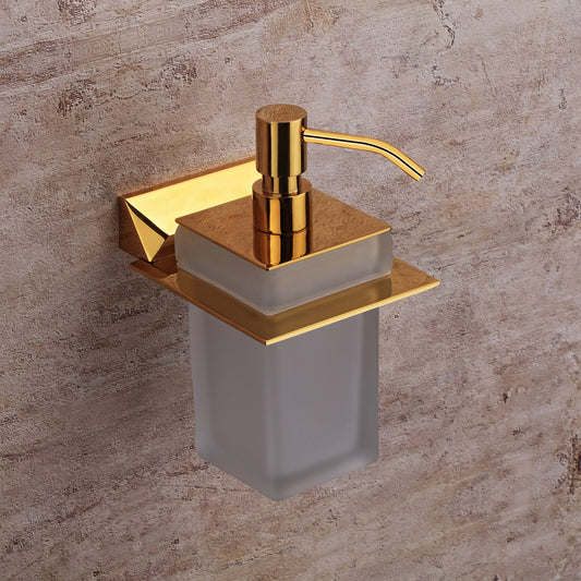Liquid Soap Dispenser Gold Finish, Brass Made, Wall-Mounted for Bathroom & Kitchen Use - Zura Series