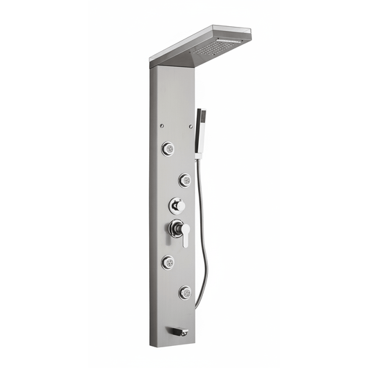 Shower Panel with Rainfall & Waterfall Top Shower | Heavy-Duty SS304 Stainless Steel Body & Brass Mixer | 5-Mode Wall-Mounted Shower Tower with Hand Shower, Body Jet, & Tap Spout