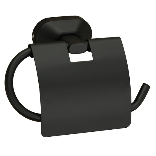 Toilet Paper Holder with Flap Matte Black Finish, SS304 Stainless Steel Made, Wall-Mounted for Bathroom Use - Cuff Series