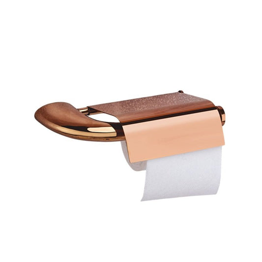Toilet Paper Holder with Flap Rose Gold Finish, Brass Made, Wall-Mounted for Bathroom Use - Entice Series
