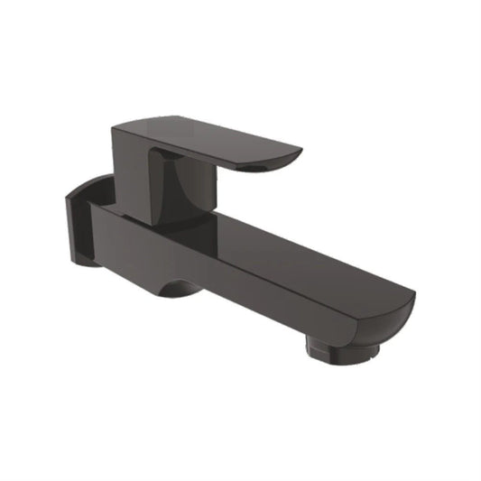 Zura Series Brass Long Body Bib Cock With Wall Flange | Wall-Mounted Heavy Brass Faucet with Matte Black Finish & PVD Coating