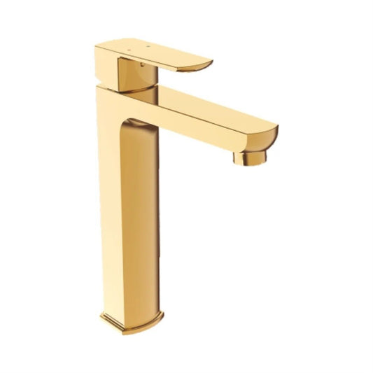 Zura Series Hot & Cold Water Basin Mixer Tap 12" Extended | Brass Basin Faucet | Gold Finish Sink Mixer Tap with PVD Coating | Deck-Mounted