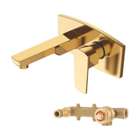 Zura Series Hot & Cold Water Basin Mixer Tap | Brass Basin Faucet | Gold Finish Sink Mixer Tap with PVD Coating | Wall-Mounted