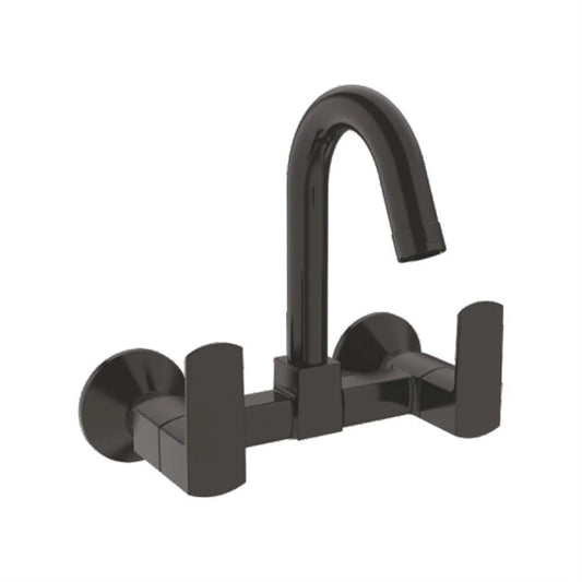 Zura Series Wall-Mounted Sink Mixer Tap with Connecting Legs & Wall Flange | Brass Faucet with PVD Coating & Matte BlackFinish
