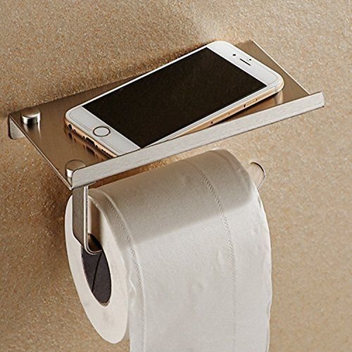 Aquieen SS 304 Toilet Paper Holder with Mobile Phone Storage Shelf (Chrome)