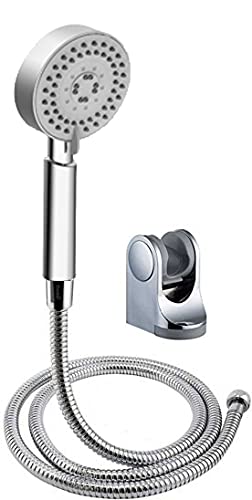 Aquieen H2Micro 5 Function Mist, Rain and PreSSure Jets Plastic Hand Shower with Hook and Tube (Silver)