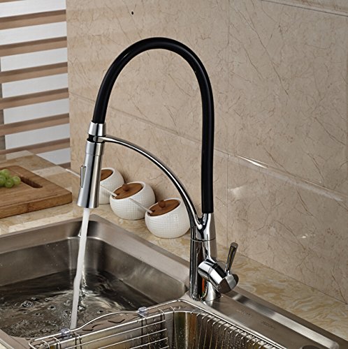 Aquieen Spring Style Table Mounted Kitchen Sink Mixer with Connecting Hoses (Black Bend)