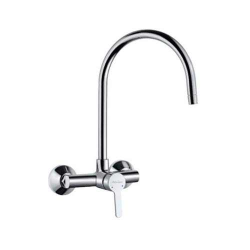 Aquieen Wall Mounted Single Lever Sink Mixer with provision for hot & cold water with 360 degree hi-neck spout, connecting legs & wall flanges (Chrome - Fusion)