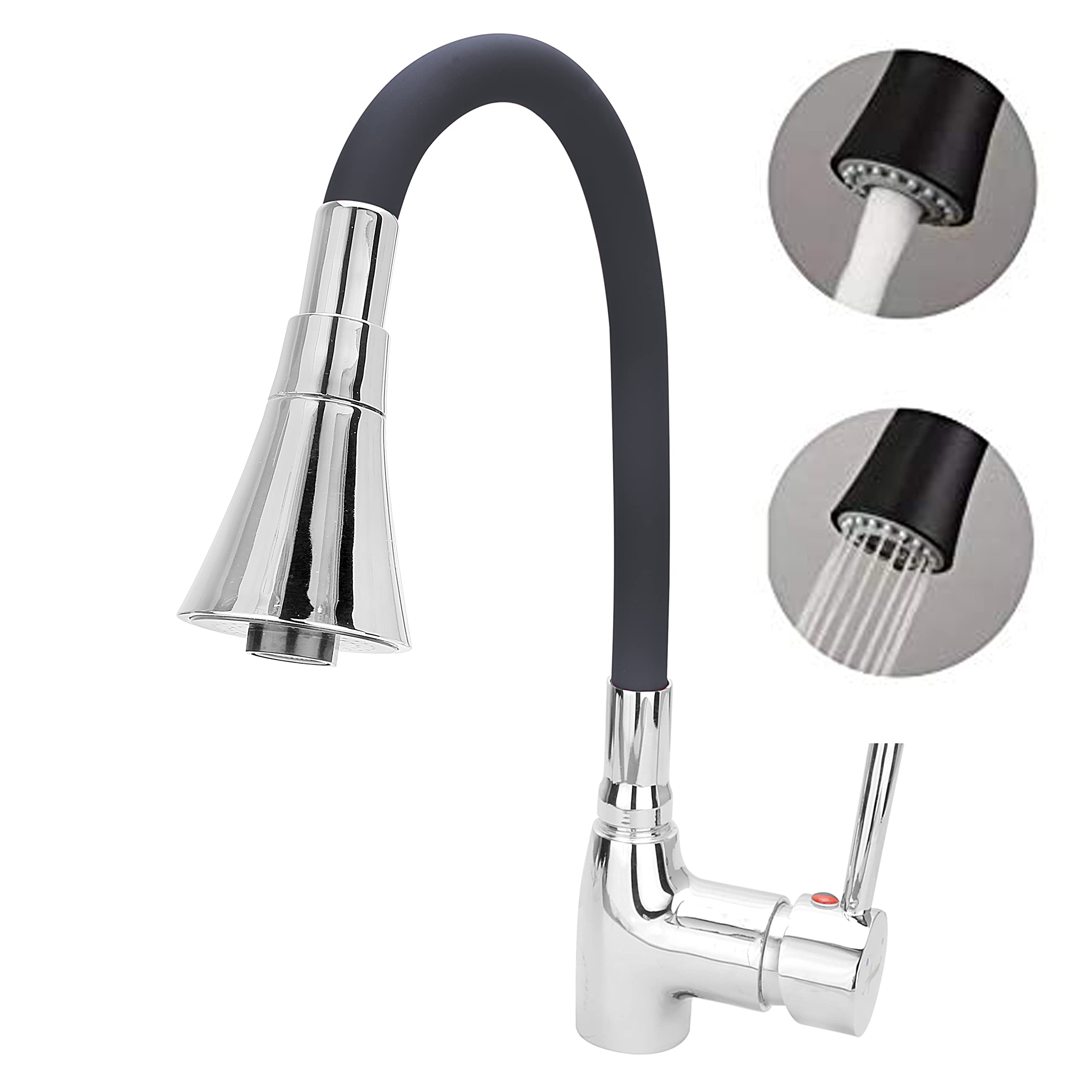 Aquieen Pull Out Kitchen Sink Mixer with Connecting Hoses (Pull Out Kitchen Mixer Fusion) (Kitchen Mixer Fluid Black Chrome)
