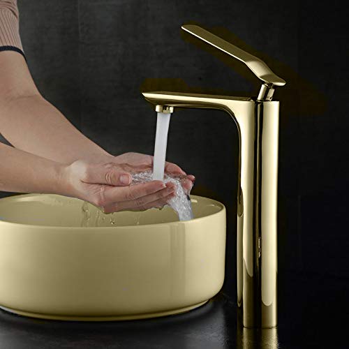 Aquieen Luxury Series Extended Body Hot and Cold Basin Mixer Basin Tap (Emerald - Gold)