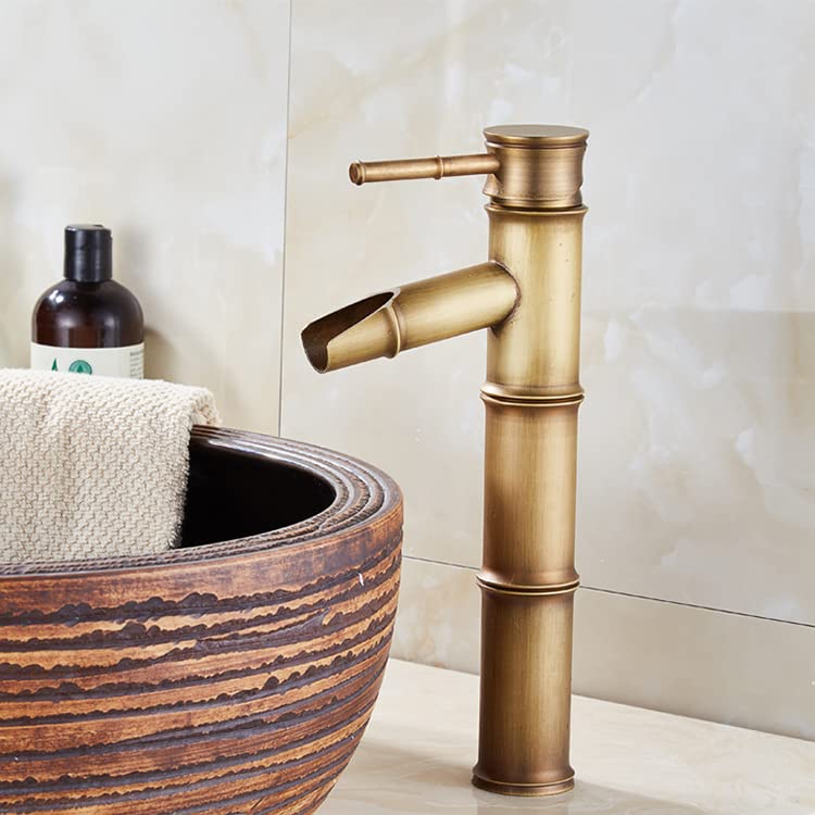 Aquieen Luxury Series Extended Body Hot and Cold Mixer Brass Basin Tap (Bamboo - Waterfall)