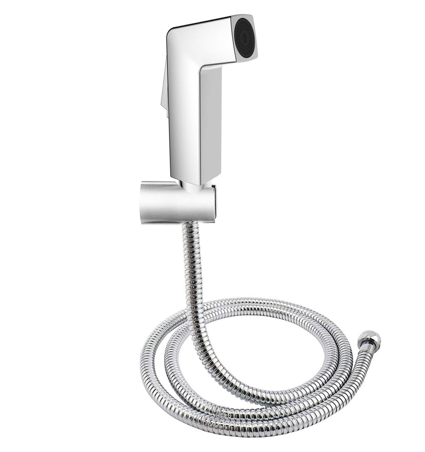 Aquieen ABS Health Faucet Set with 1 Meter SS304 Shower Tube & Hook (Kubix, Chrome)