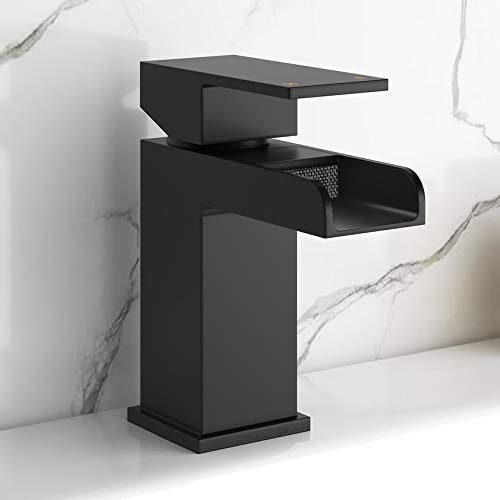 Aquieen Luxury Series Brass Hot & Cold Basin Mixer Basin Tap (Waterfall - Black).