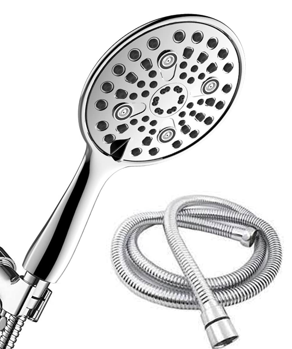 Aquieen 6" Round 6 Function Water saving Mist & Rain Shower Head (Hand Shower with Tube & Hook)