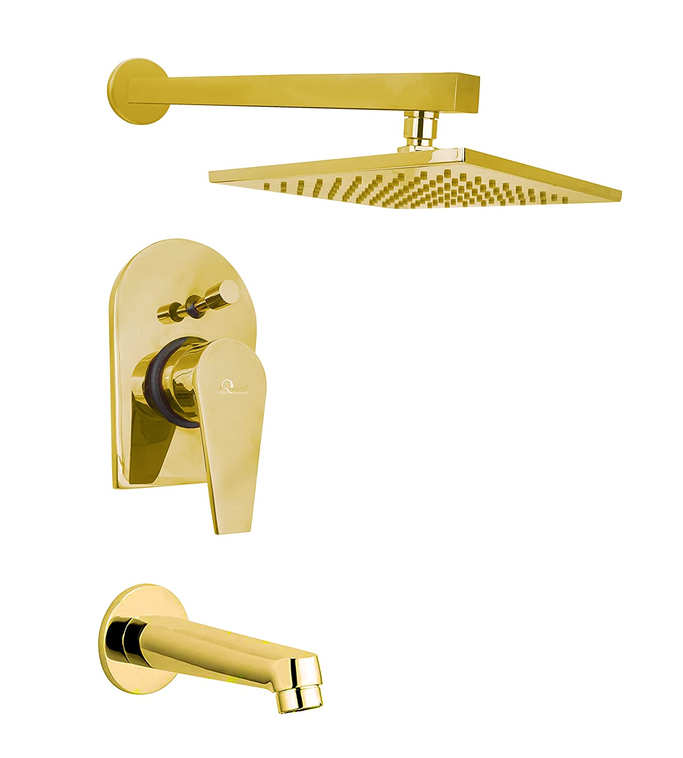 Aquieen Entice Series Brass Concealed Body High Flow Diverter with Exposed Part Kit, Showers and Spout (PVD Gold)
