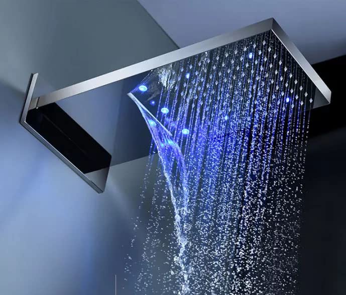 Aquieen Wall Mounted 2 inlet Rain & Waterfall Shower with Temperature Control LED Light