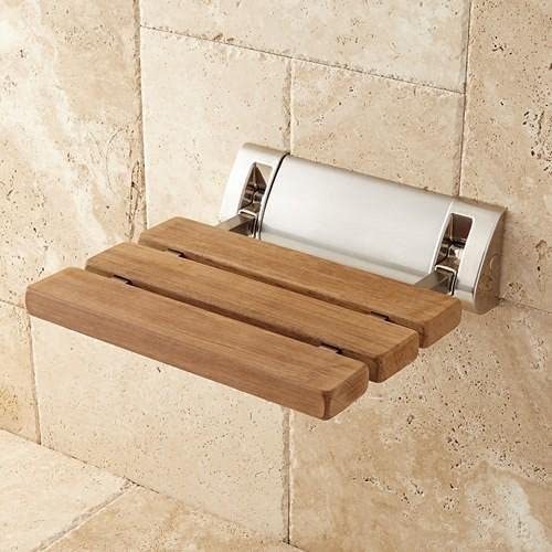 Aquieen Wall Mounted Folding Teak Wood Water Resistant Shower Seat with Installation Kit