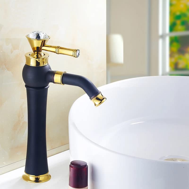 Aquieen Luxury Series Extended Body Hot & Cold Basin Mixer Basin Tap (Amaze Black Gold)