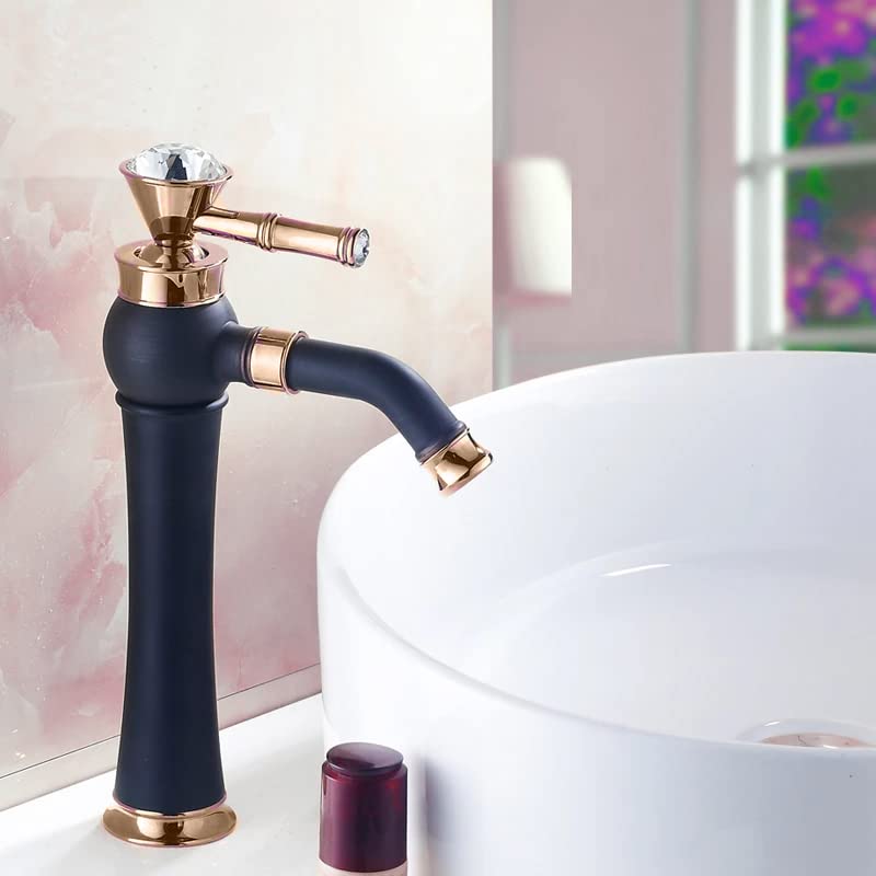 Aquieen Luxury Series Extended Body Hot & Cold Basin Mixer Basin Tap (Amaze Black Rose Gold)