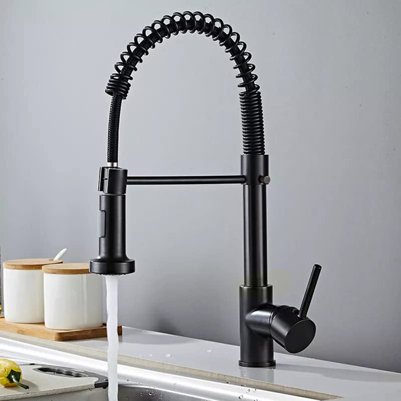 Aquieen Pull Out Kitchen Spring Sink Mixer with Connecting Hoses (Black)