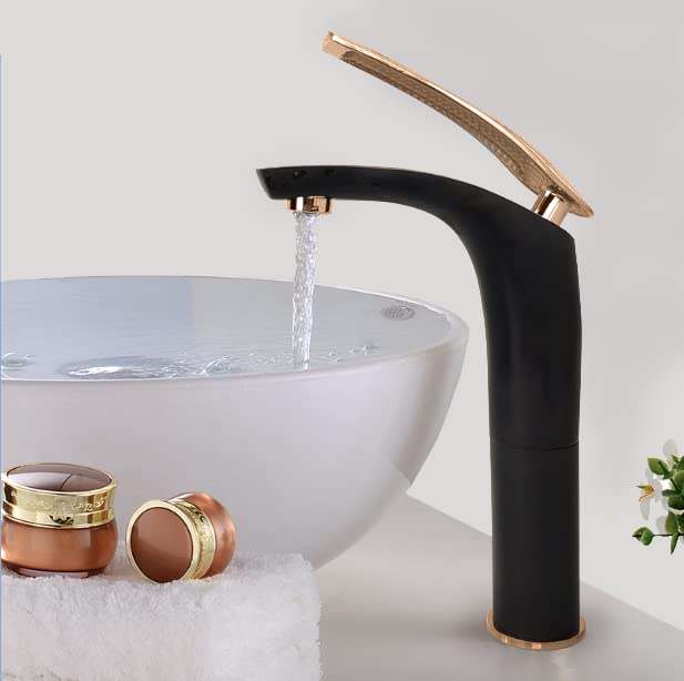Aquieen Luxury Series Extended Body Hot & Cold Basin Mixer Basin Tap (Black Rose Gold)